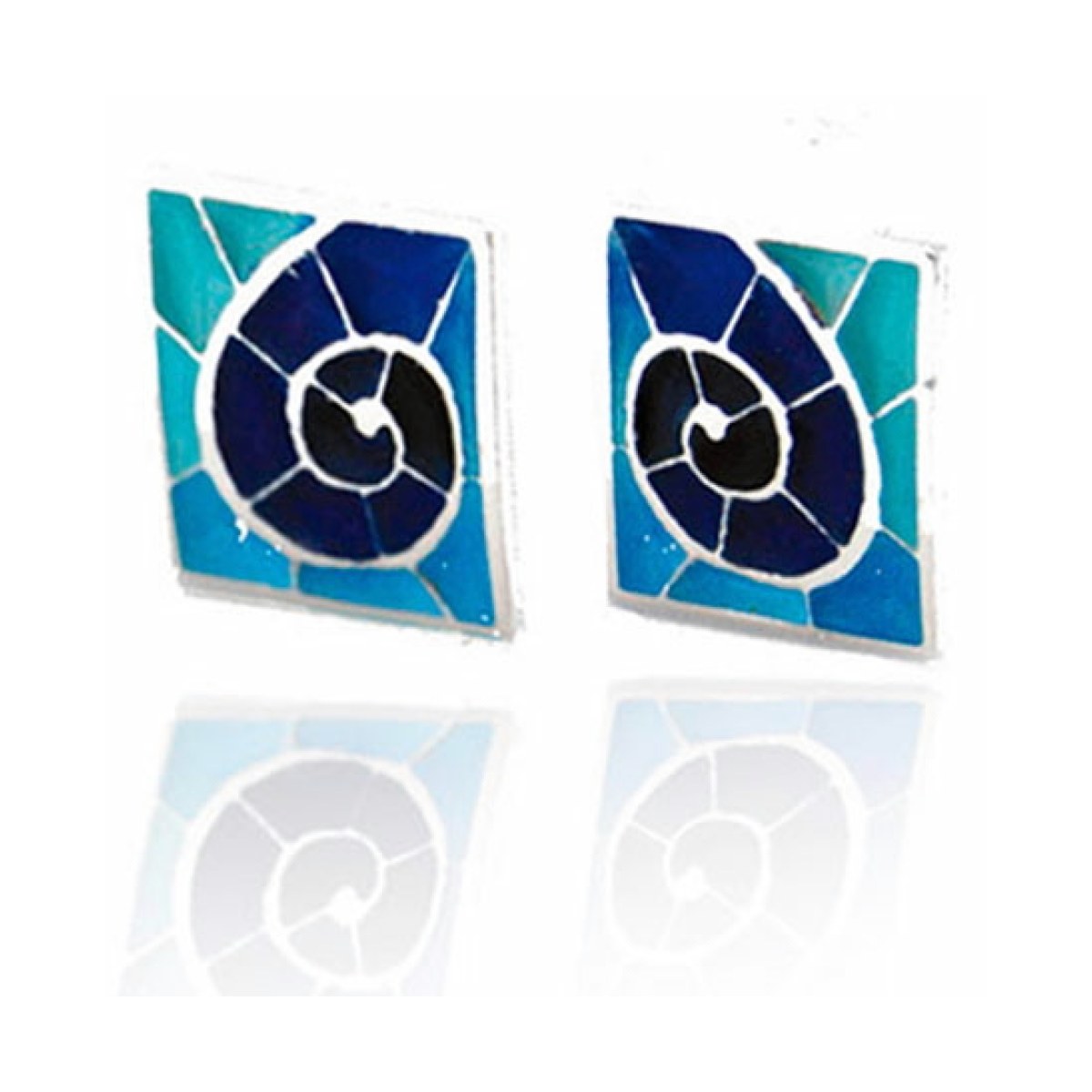 Pendientes gaudi rectangulares trencadis azul van Arior Barcelona