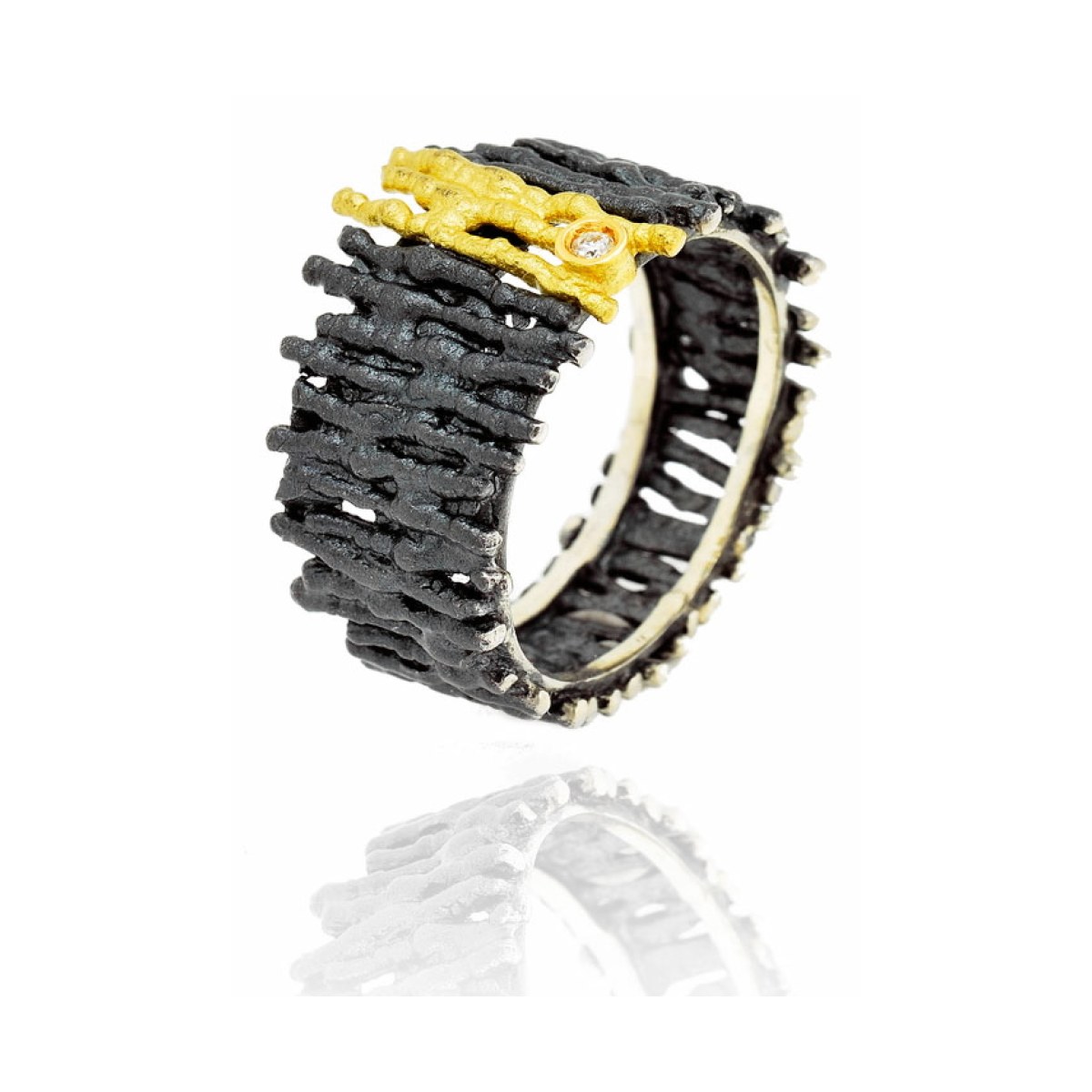 Diluvi silver&gold big ring van Arior Barcelona