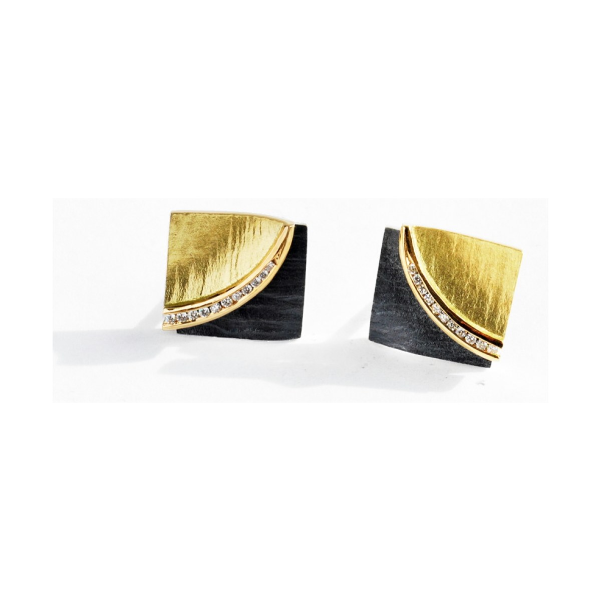 DobleFulla silver&gold&diamonds small earring van Arior Barcelona