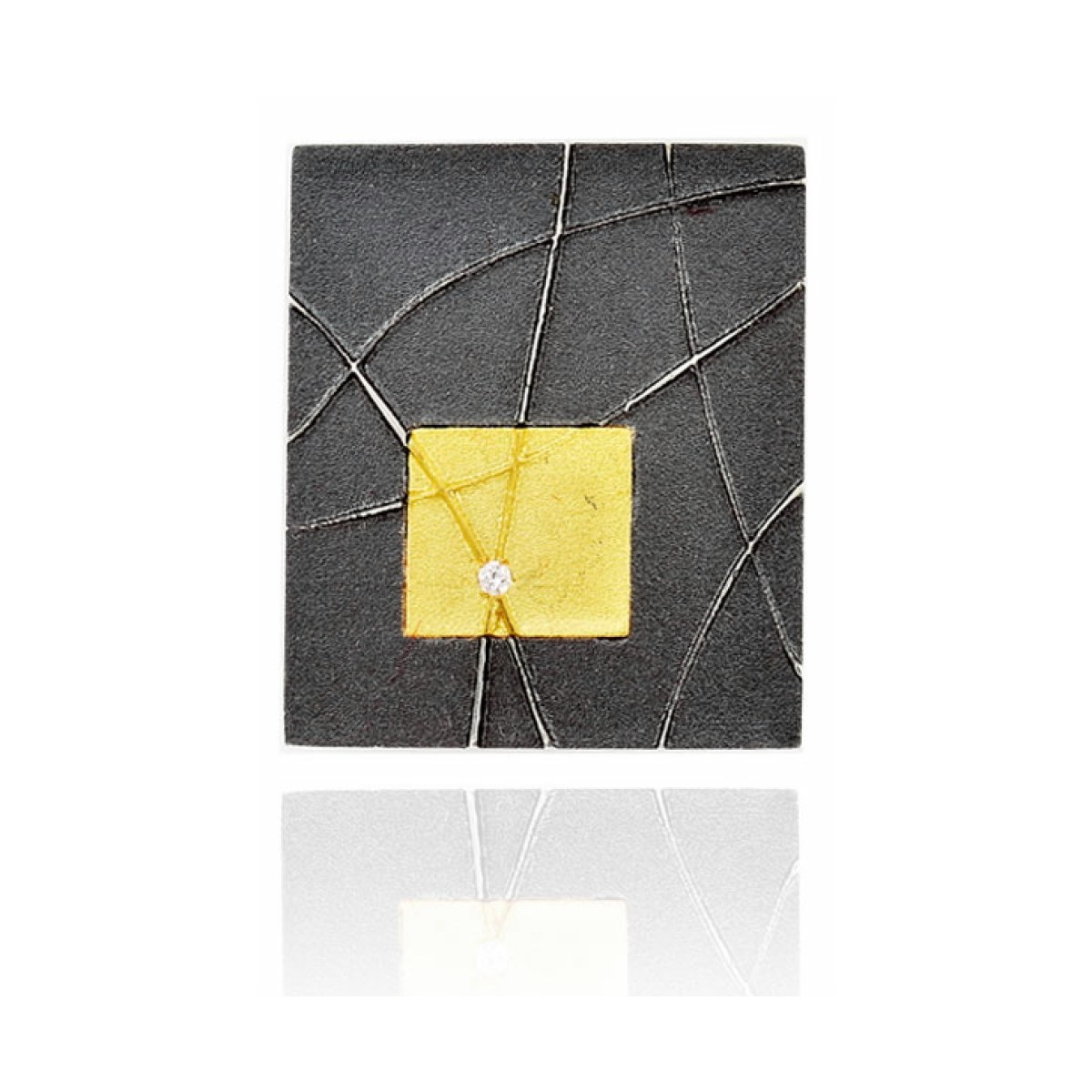 Square Oxidized Silver and Gold Pendant with Diamond van Arior Barcelona