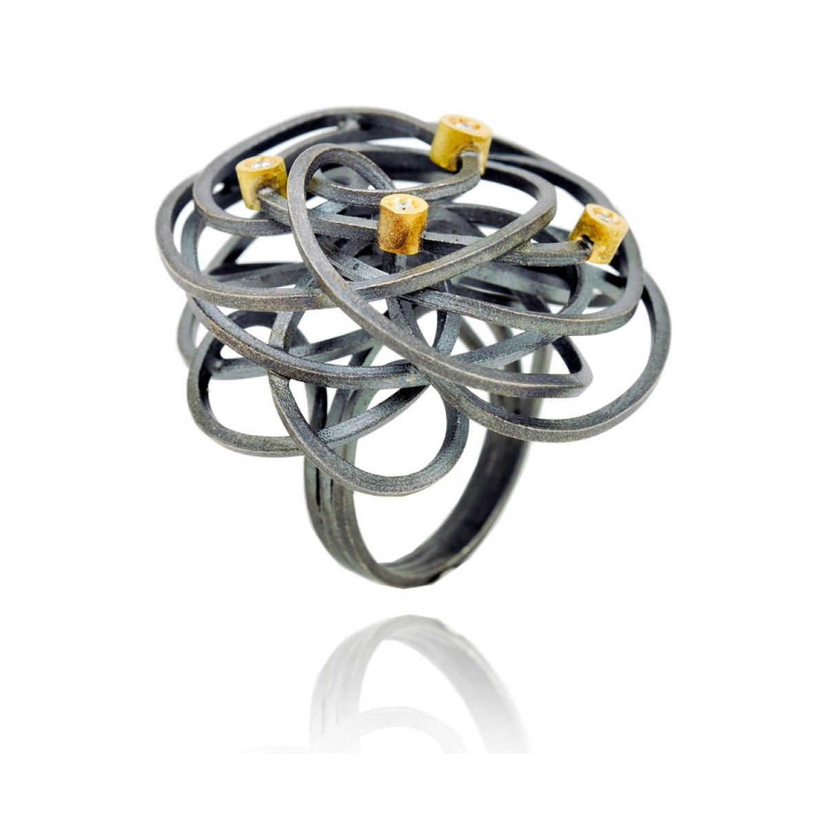 Caos silver&gold 4 brilliants ring van Arior Barcelona